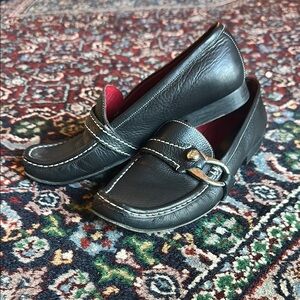 Vintage Bally Women's Black and Red Leather Loafers